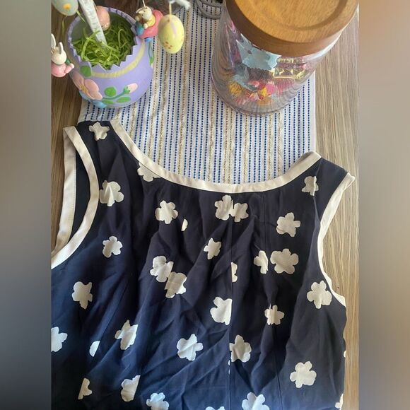 MARELLA Sleeveless Black Beige Floral Dress  Pleated Silk  Sz 6 Made In Italy - Picture 5 of 14